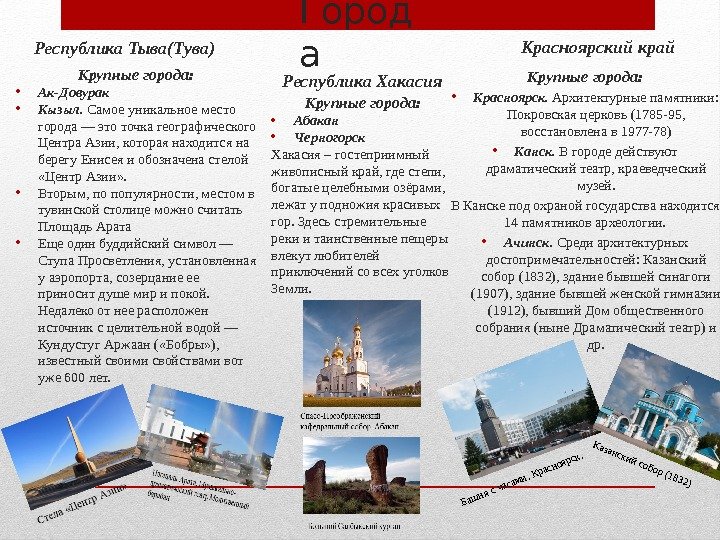 Город а Крупные города:  • Красноярск.  Архитектурные памятники:  Покровская церковь (1785